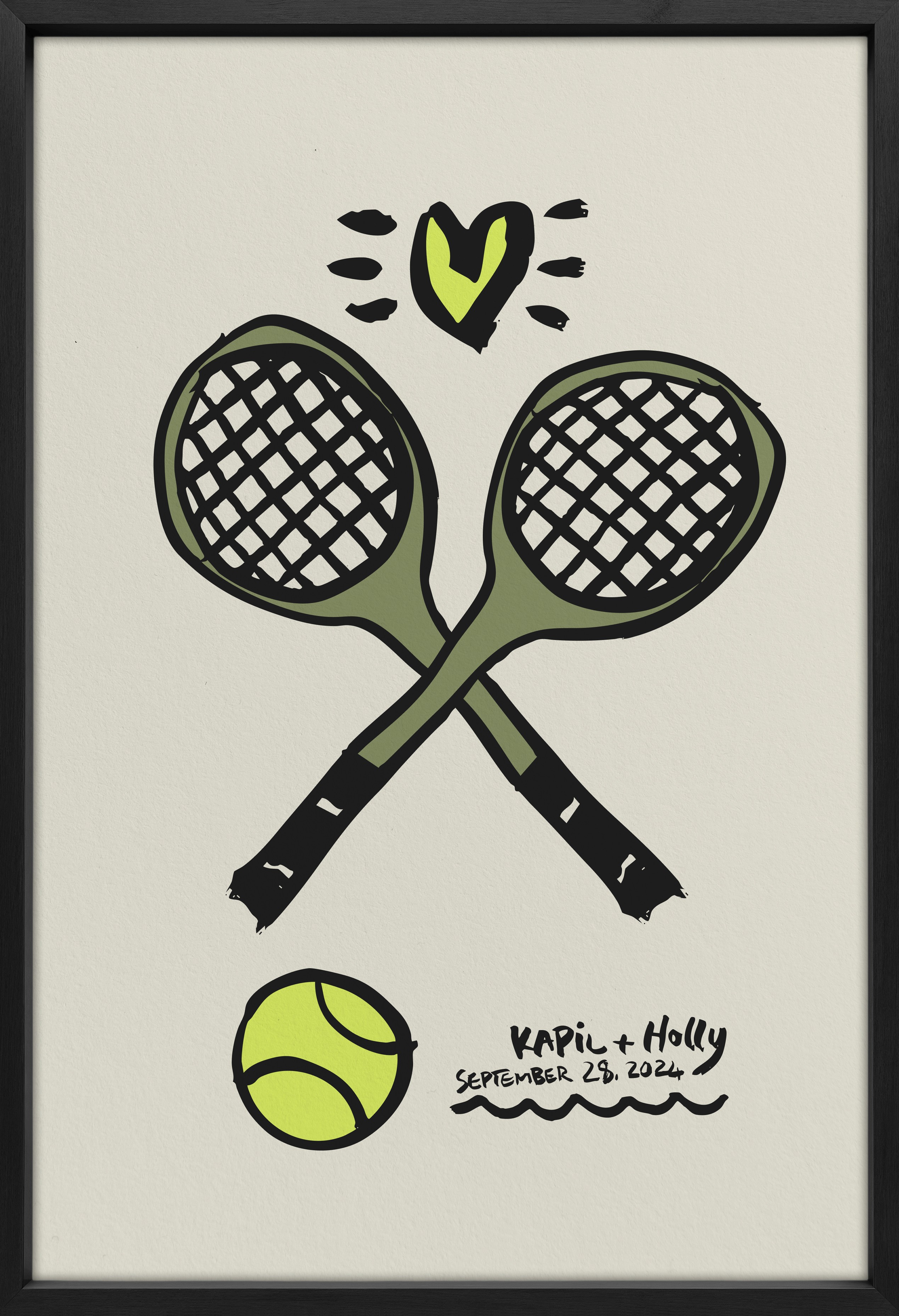 hand painted tennis racket illustration.
