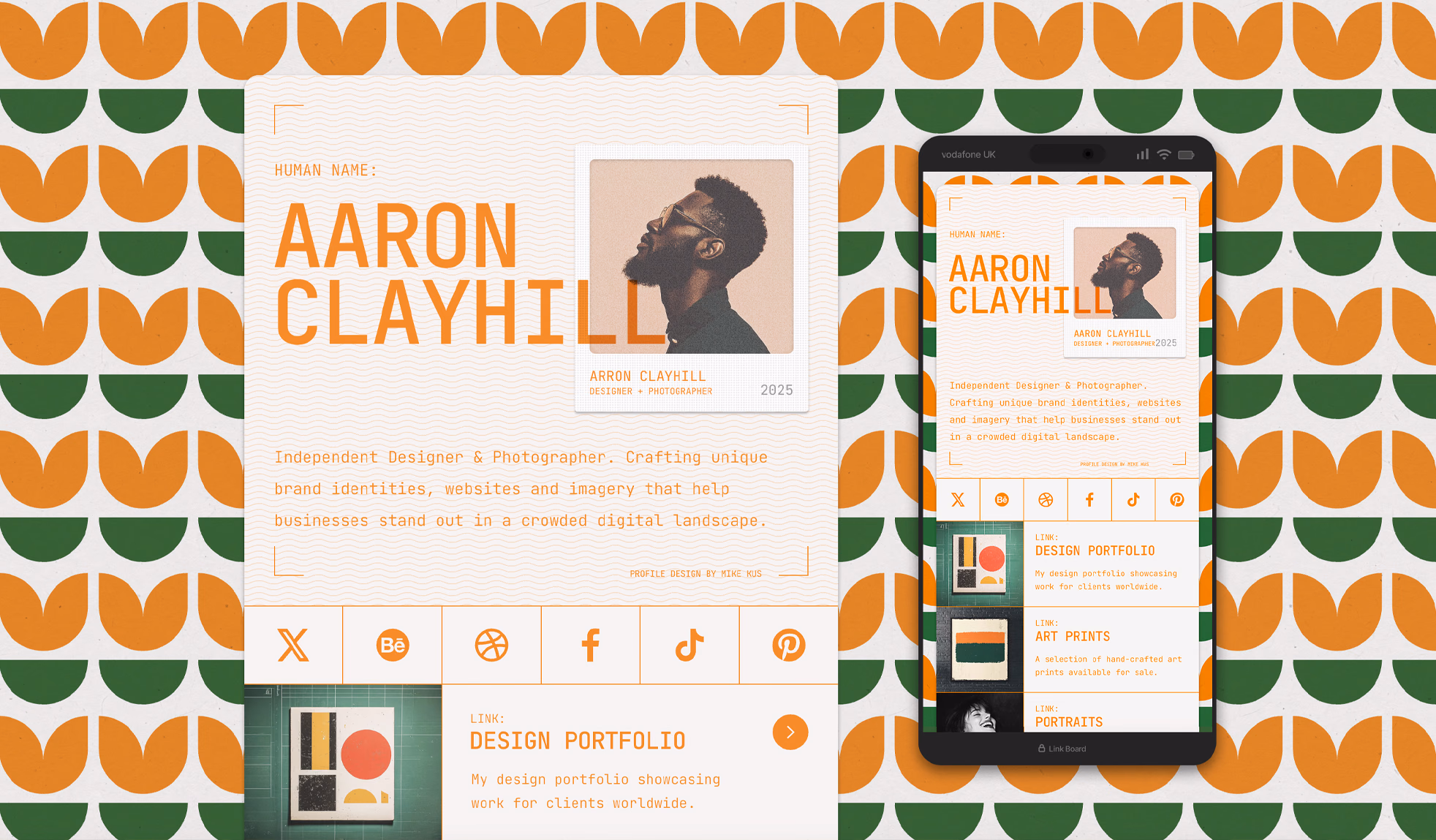 Linkboard design - Orange green flower pattern
