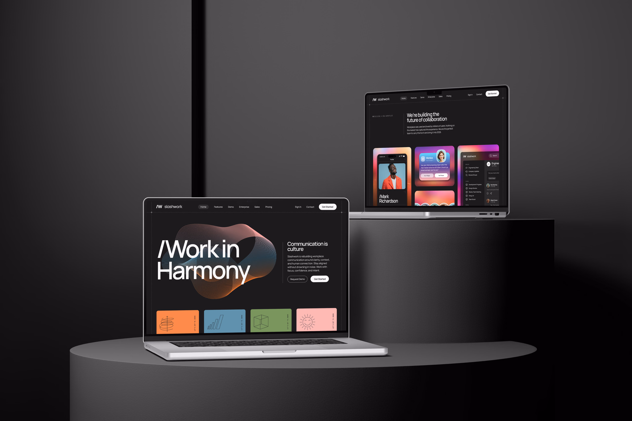 Slashwork website screens on laptops.